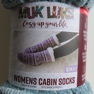 NWT Muk Luks Women's Cabin Socks Two pairs Cozy Warm Holiday Christmas Soft 5-7
